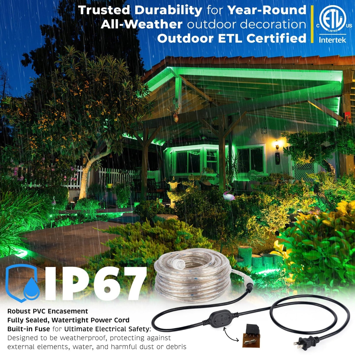 10' 20' 25' 50' 100' 150ft Outdoor LED Rope Light Water-Resistant Extend to 300'