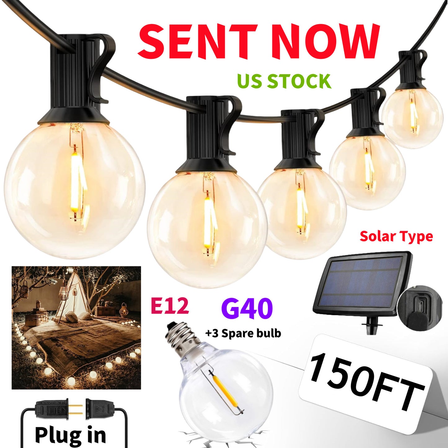 Solar String Lights -50~200Ft LED Outdoor String Lights -Shatterproof,Waterproof