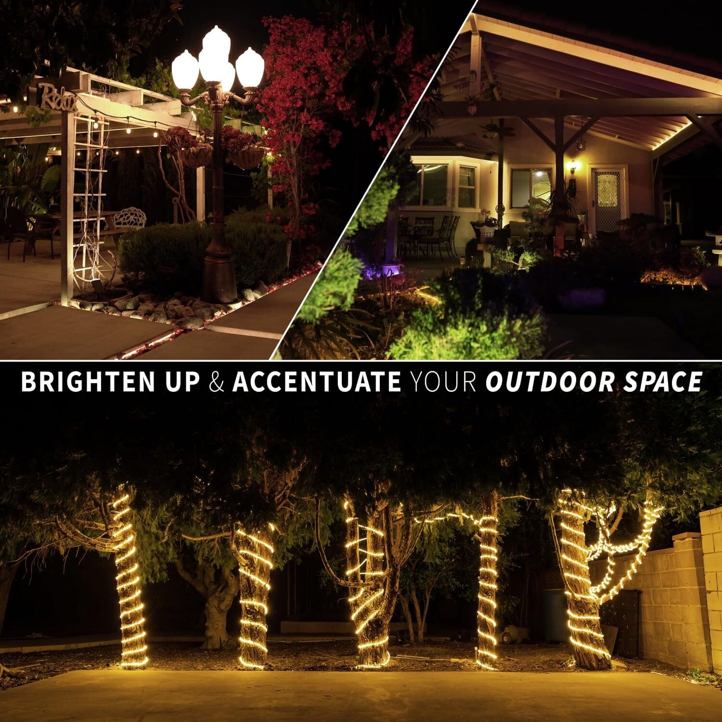 10' 20' 25' 50' 100' 150ft Outdoor LED Rope Light Water-Resistant Extend to 300'