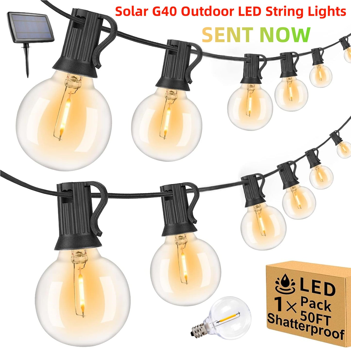 Solar String Lights -50~200Ft LED Outdoor String Lights -Shatterproof,Waterproof