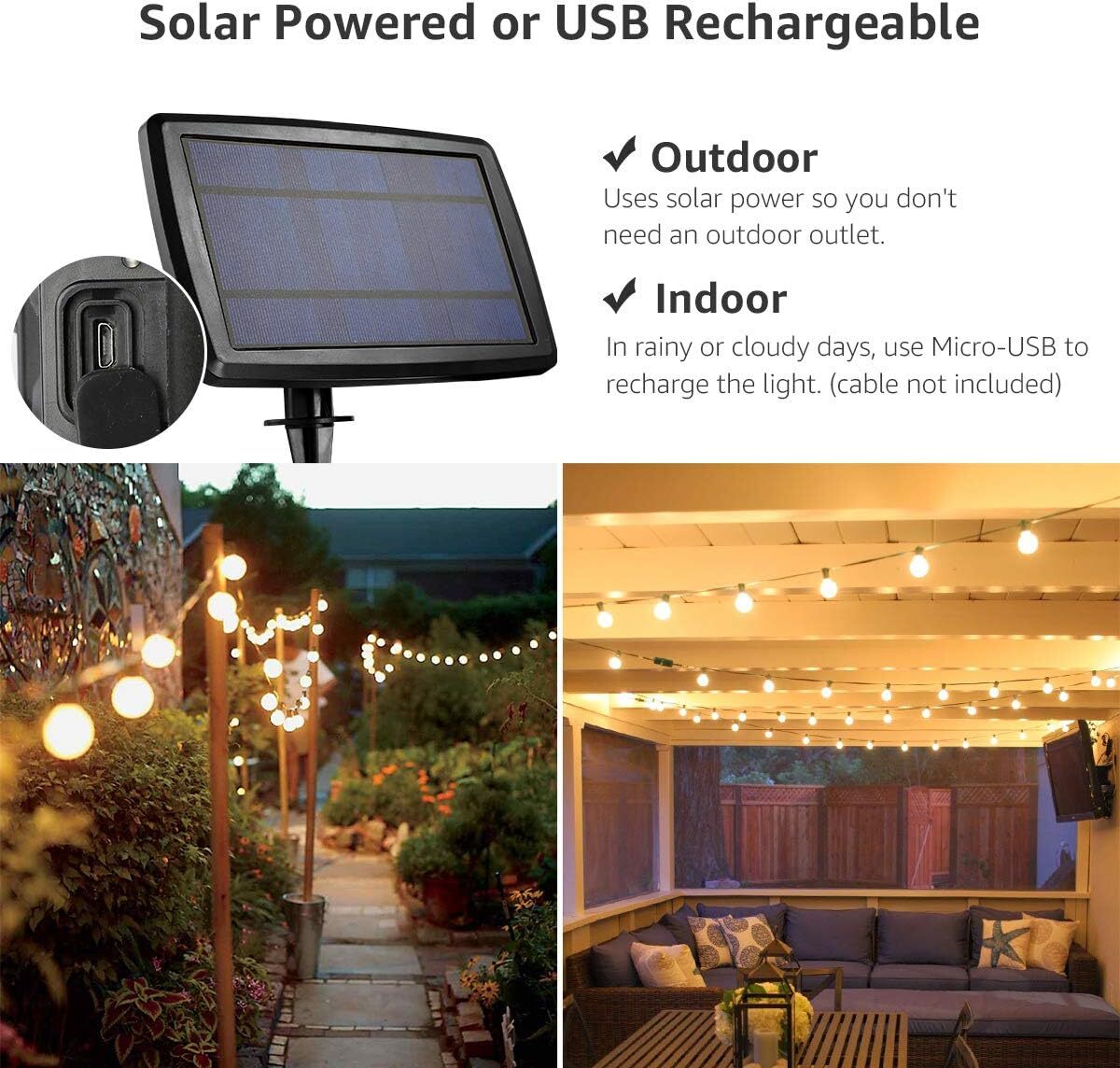Solar String Lights -50~200Ft LED Outdoor String Lights -Shatterproof,Waterproof