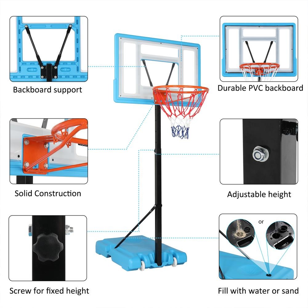 Pool Side Basketball Hoop Adjustable Height Net Backboard Swimming Pool Game