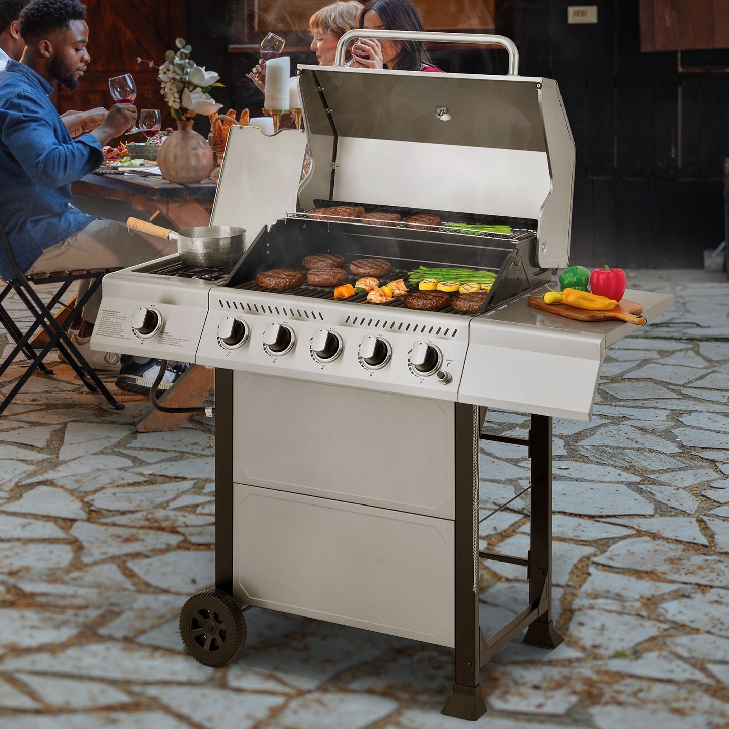 Royal Gourmet 5-Burner Propane Gas Grill with Sear Burner and Side Burner Silver