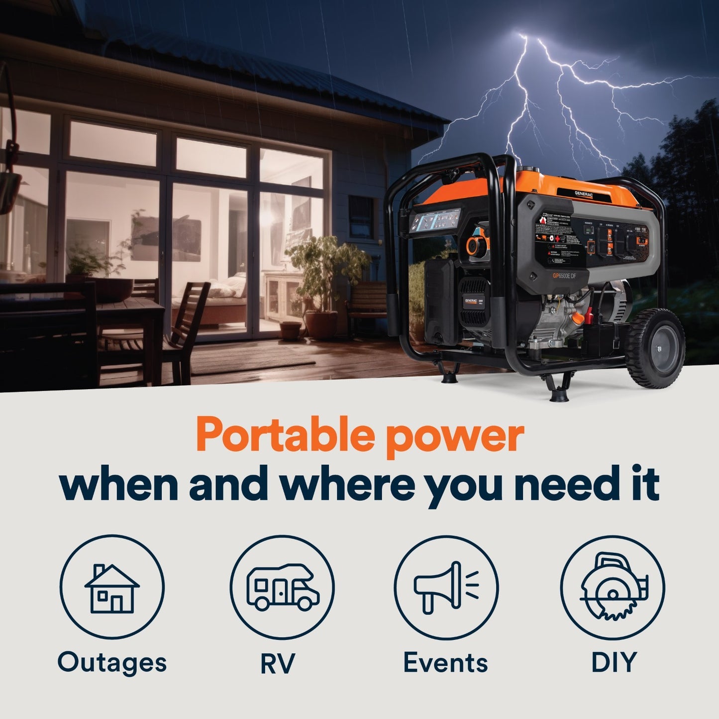 Generac GP6500E Dual Fuel Portable Generator - 49ST