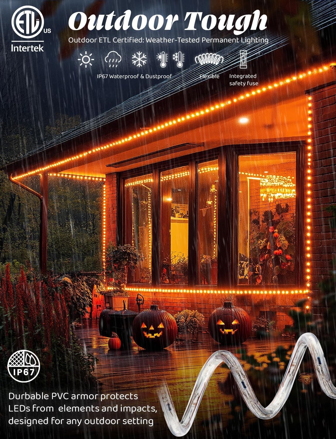 10' 20' 25' 50' 100' 150ft Outdoor LED Rope Light Water-Resistant Extend to 300'