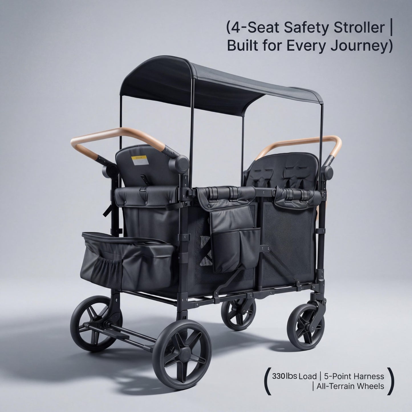Wagon Stroller 4 Kids Push Pull Quad Collapsible Stroller 330LBS Capacity